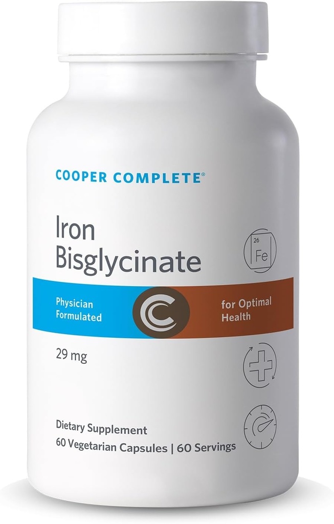 Cooper complet Biglicinat de fier. 29 mg per comprimat. 60 capsule per flacon. Cutie cu 1 flacon