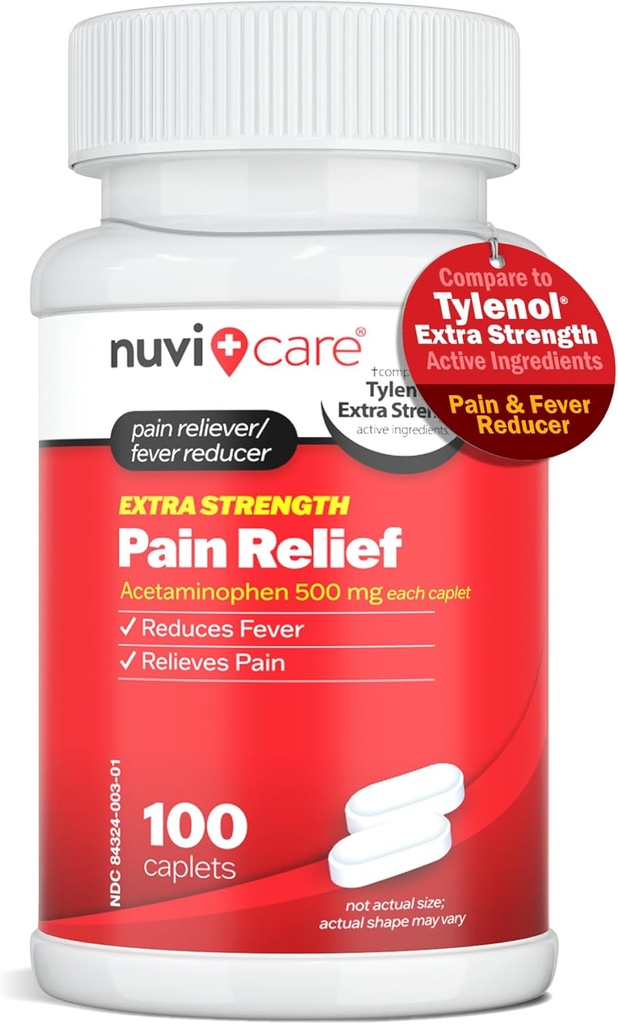 Acetaminofen 500 mg Extra Putere Durere Relief - Comparativ cu Tylenul Extra Putere Durere Reliever & Fever Reductor - 500 mg comprimate pentru adulți pentru dureri de cap (100 Caplete)