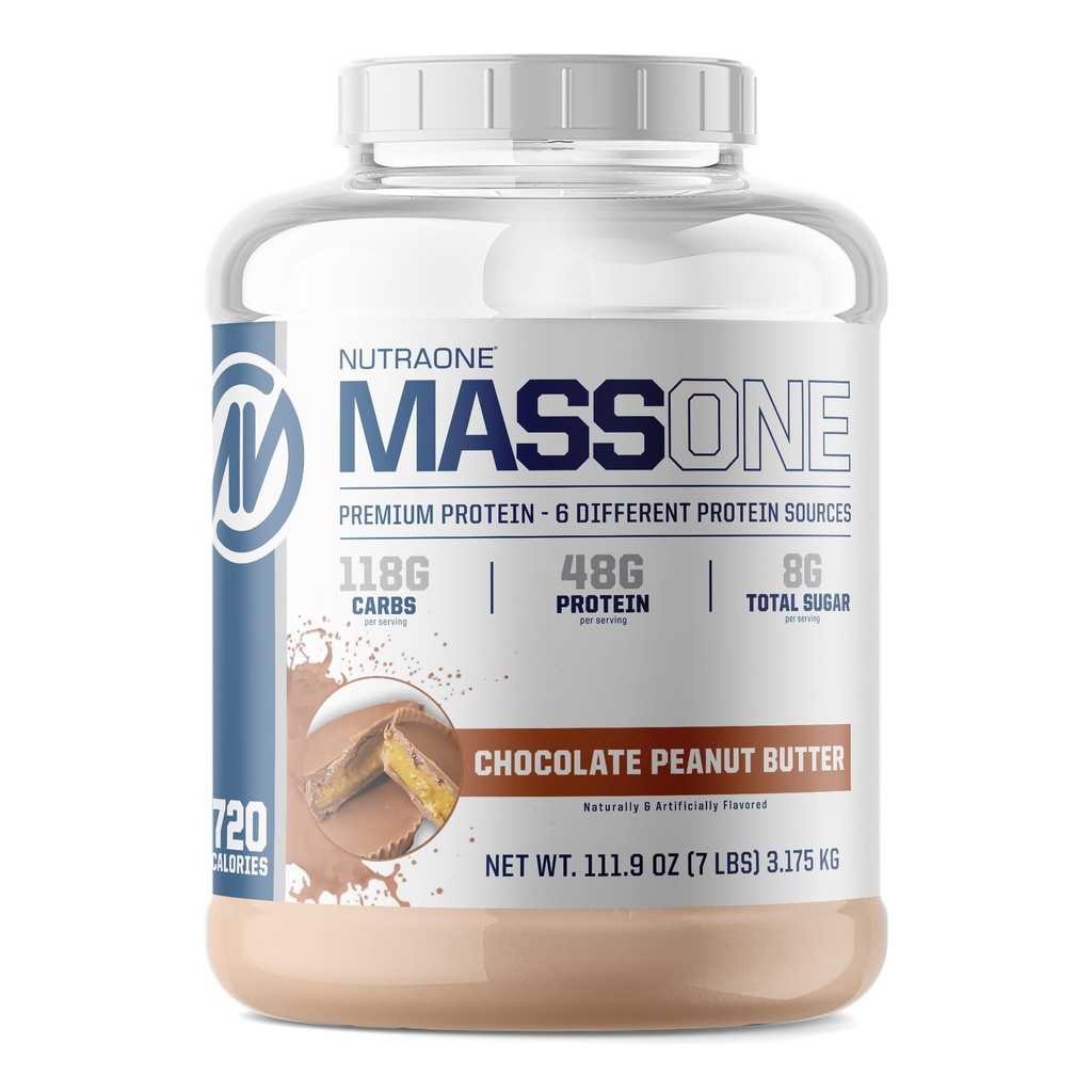 NutraOne Masson Mass Gainer Praf de proteine Gain Masă de schimb de masă de proteine (unt de arahide - 7 lbs.)