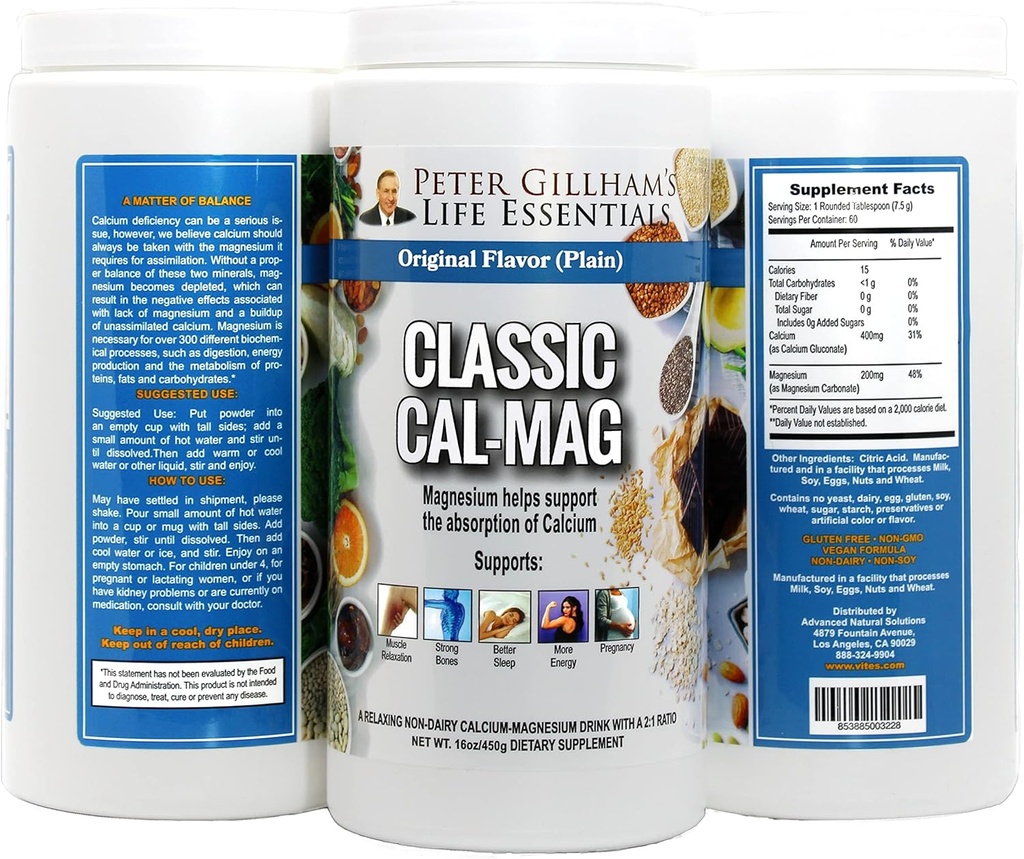 Peter Gillham's Cal-Mag, mare absorbţie 2:1 Calciu şi magneziu Citrat pulbere; Sprijină un răspuns sănătos la stres, Muscular & Bone Health, Reduce Crampe, Nearomat 16 oz