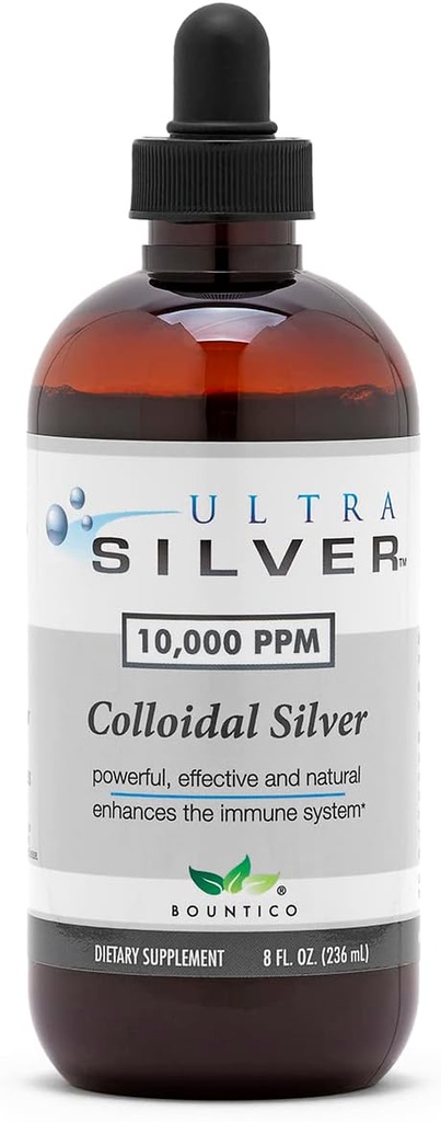 Ultra Silver® Colloidal Silver | 10,000 PPM, 8 Oz (236mL) | Ships as (2) 4 Ounce Glass Bottles | Mineral Supplement | True Colloidal Silver - with Dropper