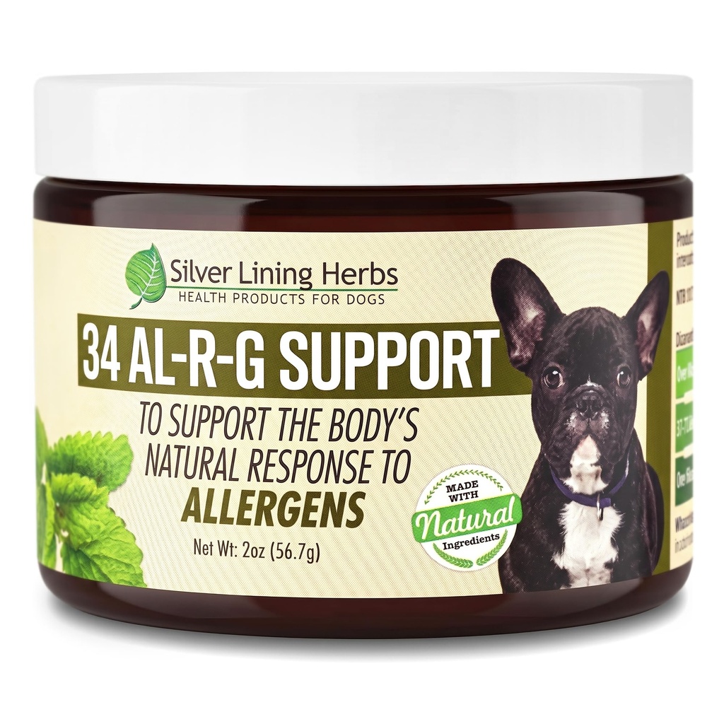 Silver Lining Herbs 34 Canine Al-R-G - Herbal Alergia Supliment pentru câini - Natural Alergie de sprijin pentru câini - stimulează un câine sănătos, normal, și răspunsul natural la Allergens - 2 Ounce Jar