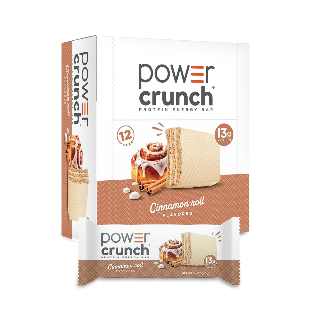 Power Crunch Proteine Wafer Baruri, Snacks de proteine ridicate cu gust delicios, Cinnamon Roll, 1.4 Ounce (12 Conte)