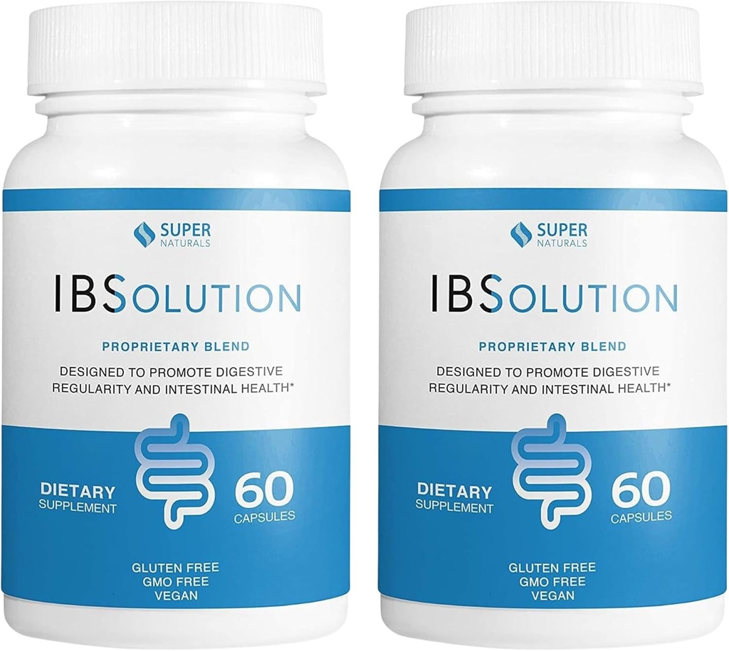IBSolution - Digestive Health Supplement, Gas, Blooting, Diaree, Constipație Relief, Durere abdominală, Cu Psyllium, Promovează Regularitatea, Sprijină Gut Health, Made in USA - 60 Vegan Capsule, 2-Pack