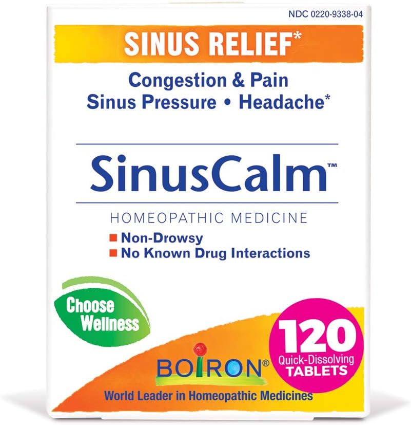 Boiron SinusCalm Tablets for Sinus Pain Relief, Runny Nose, Congestion, Sinus Presiune, Cefalee - 120 Count (Pachet de 2)