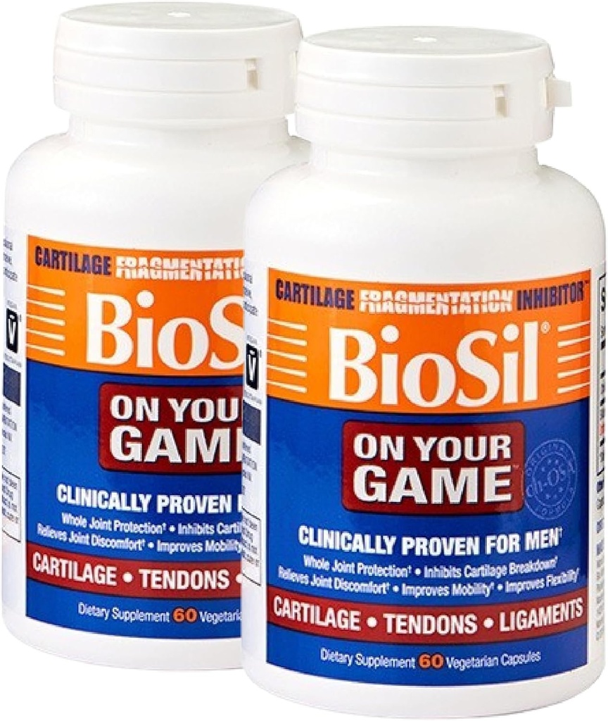 Biosil Pe joc - 60 Capsule Veggie, pachet de 2 - cu patentat ch-OSA Complex - Creșterea producției de colagen pentru ameliorarea durerii în comun, flexibilitate și gamă de mișcare - GMO gratuit - 60 de zile de aprovizionare