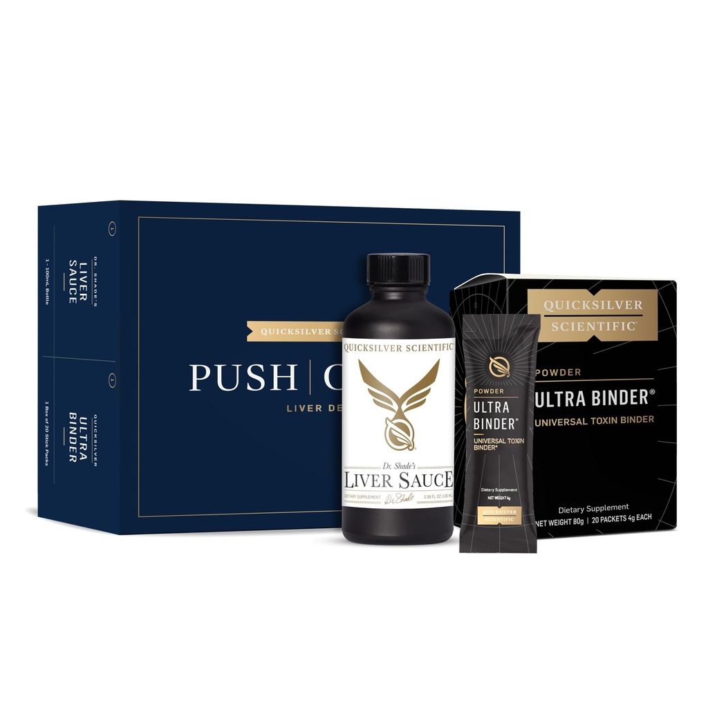 Quicksilver Stiintific PushCatch Ficat Detoxifiere Cleanse - 2 Piece Kit cu Ultra Binder (Pachete) & Sos de ficat (Liver Supplement Supplement with Milk Thistle Extract) pentru a sprijini GI Detox & Toxină Legare