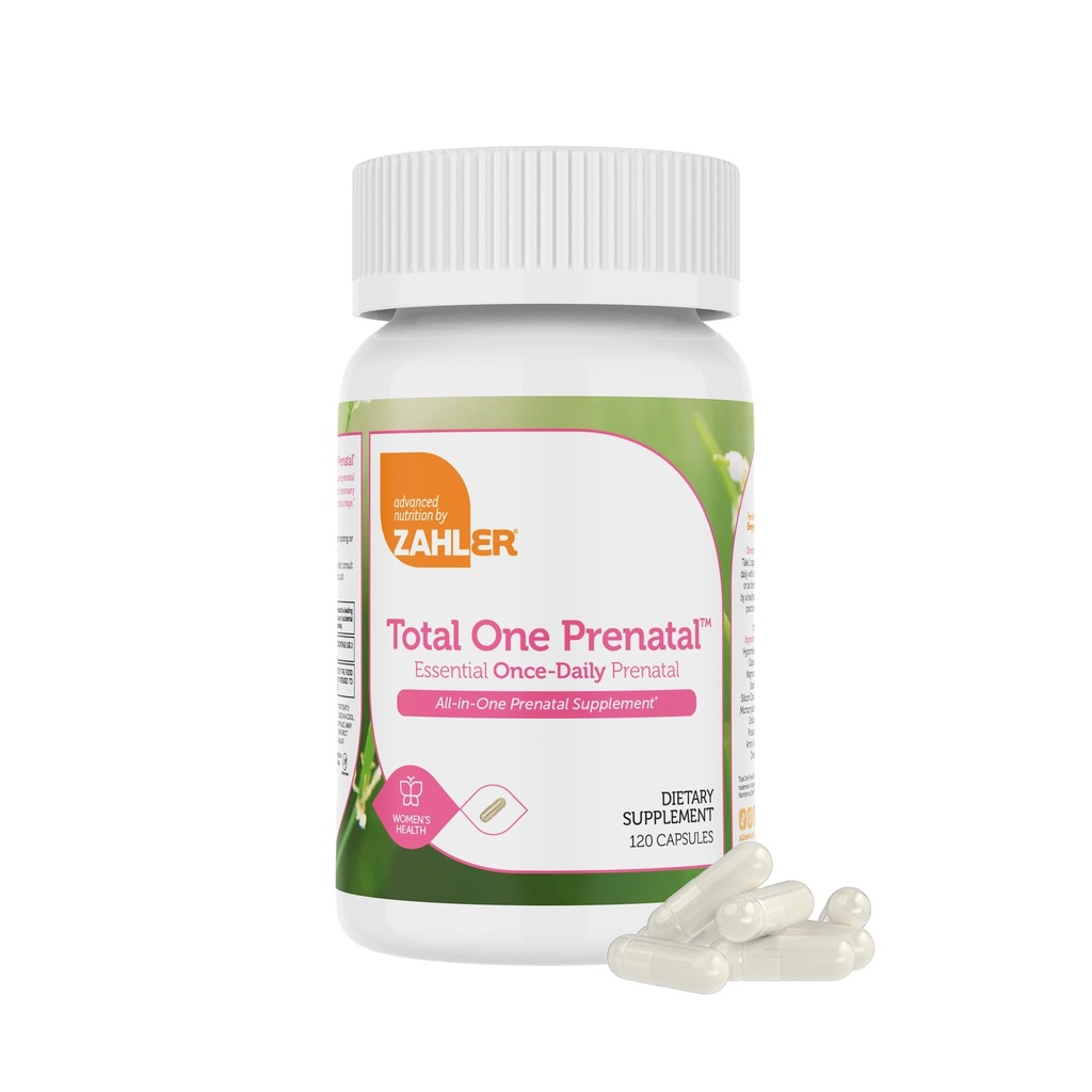 Zahler - Total 1 Vitamine prenatale pentru femei (120 Conte) Multi Vitamine Prenatale zilnice cu Acid folic, Fier, Zinc & 19 Alte Vitamine esentiale & Minerale - Capsule cu Kosher Pre Natal Multivitamine