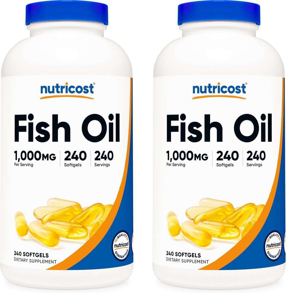Ulei de pește Nutricost 1000mg (560mg de Omega-3), 240 Softgels (2 sticle)