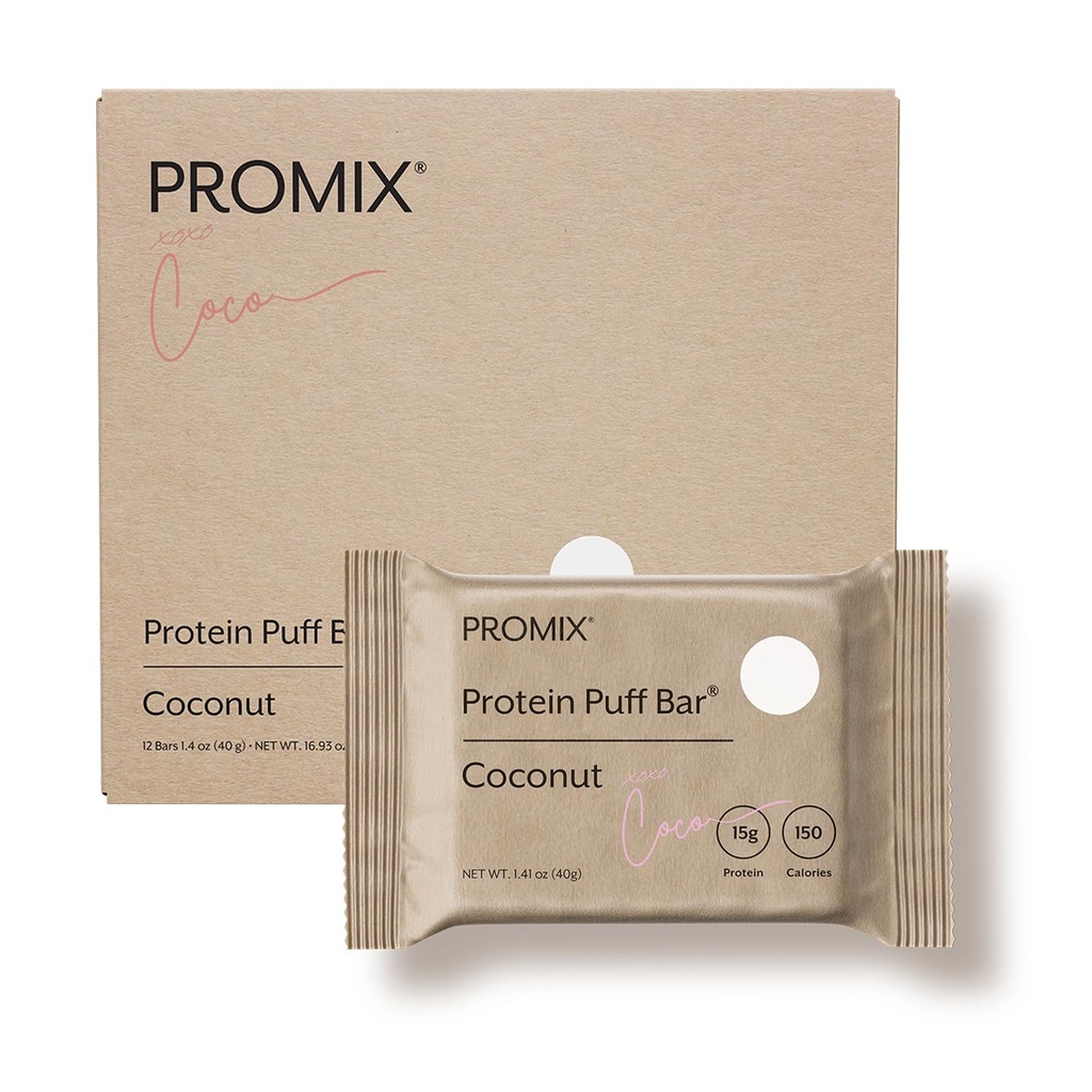 ProMix Nutritie Proteine Puff Baruri - Nuca de cocos - Marshmallow Crispy Treat - Great Tasting & Sanatos Pe Go Snack - Proteina mare & Calorie scăzut - Gratuit de gluten, soia, si porumb - 12 Baruri