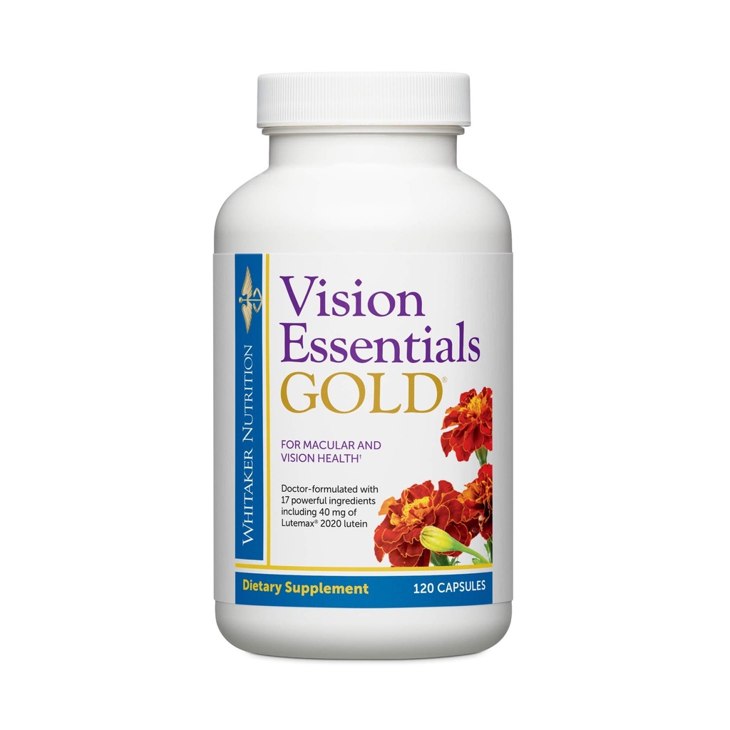 Viziunea Dr. Whitaker Essentials aur - Eye Health Supplement with 40 mg of Lutein Plus, Zeaxantinen & Taurina - Supports Macular Health and Shields Eyes Against Blue Light Expunere (120 capsule)