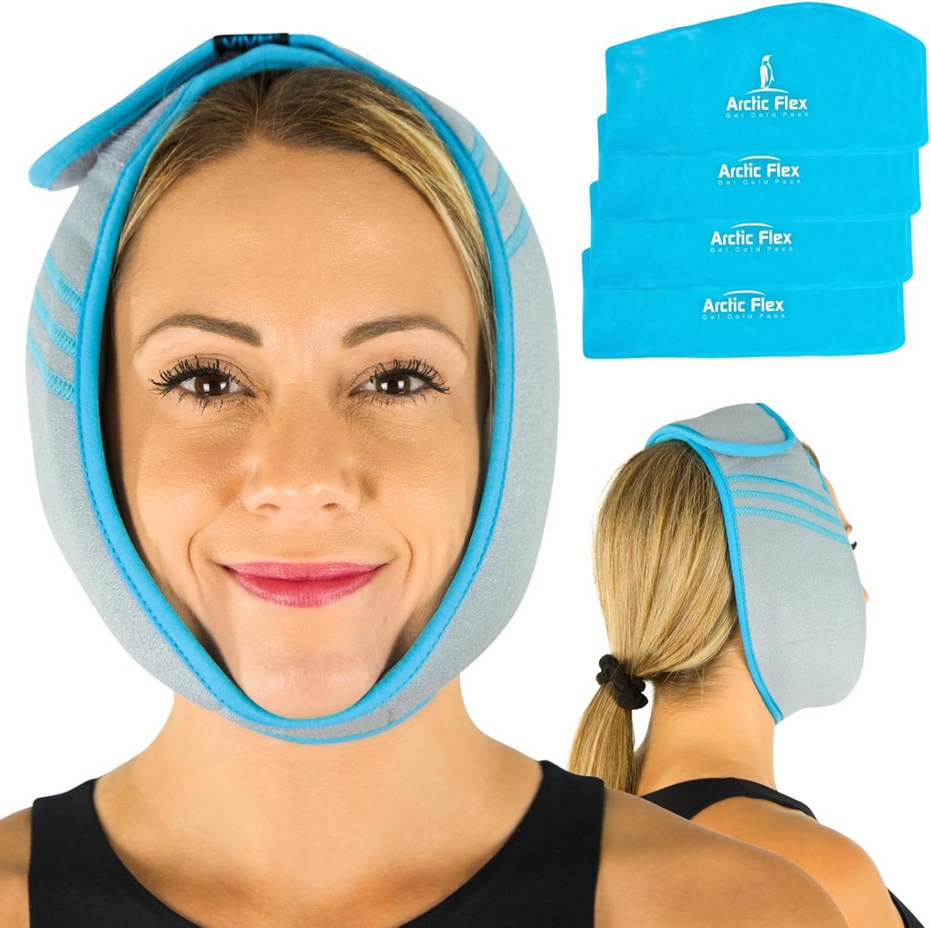 Vive Face Ice Pack Wrap pentru TMJ Dureri de relief și dureri de cap - Face Pack de gheață pentru Chirurgie Jaw, Chirurgie orală și extracție de dinți înțelepciune - Pad de încălzire pentru cap & Chin - Terapie fierbinte și rece
