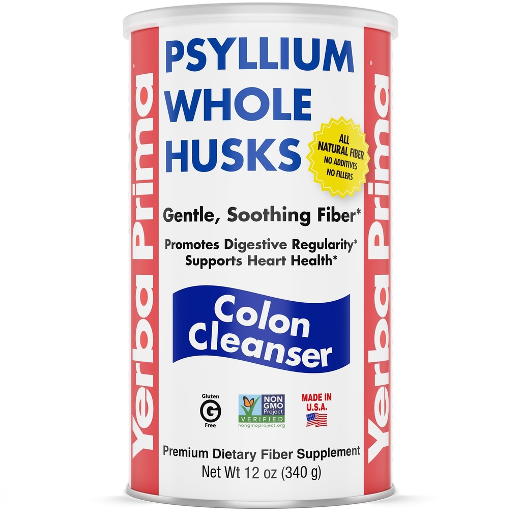 Yerba Prima Psyllium Husk, 12 Ounce - Whole Husk Fiber Supplement, Vegan, No Sugar or Artificial Sweeteners, Non OMG, Gluten Free