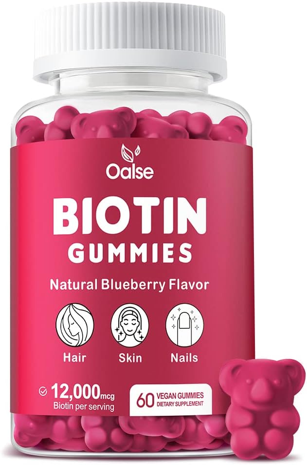 Biotin Gummies, Biotin Supplement with Clorophyll, Black Seed Oil, Multivitamines and Zinc Support Hair Skin and Nails Health for Women and Men [60 Count (Pack of 1) ]