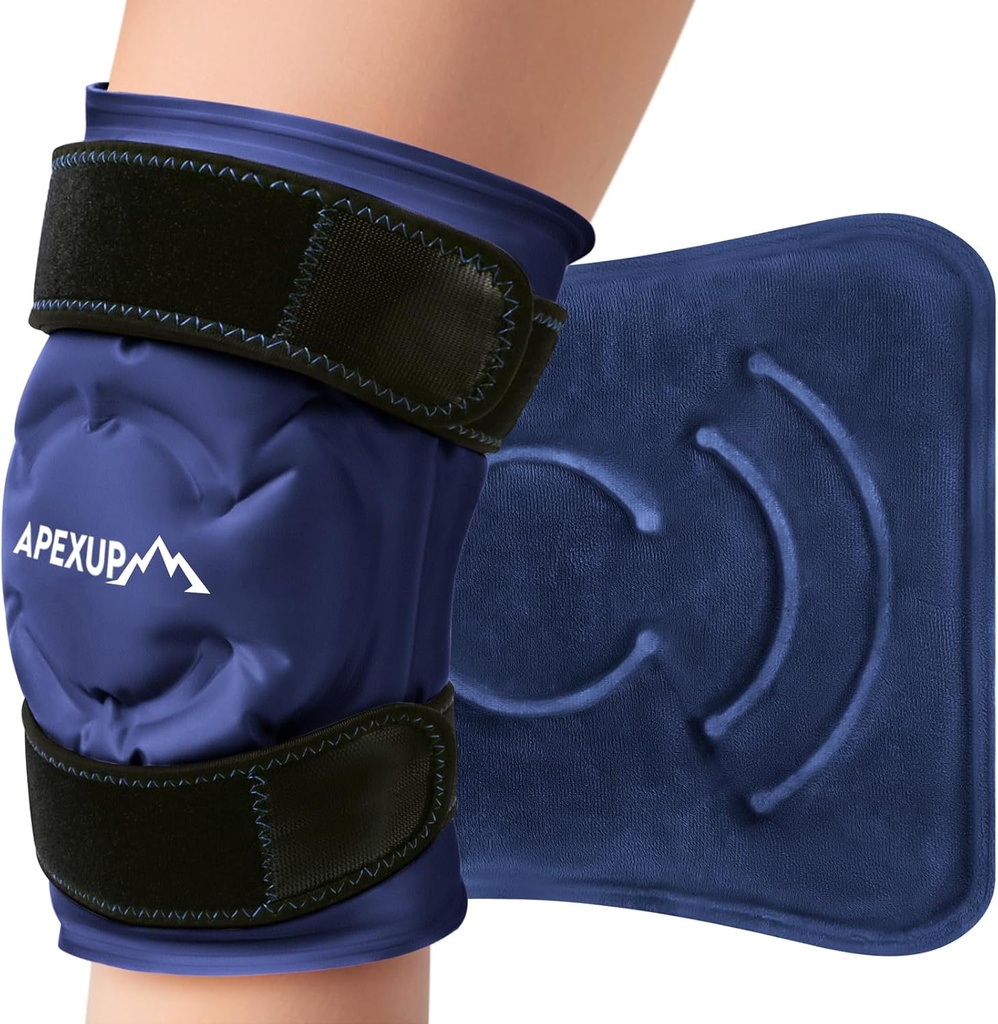APEXUP Ice Pack pentru Genunchii Durere de relief, Wrap mare reutilizabil După Chirurgie, Flexible Gel Cold Pack pentru leziuni, Durere de ajutor pentru spate, Umăr, Elbow, Glezna și Leg (Navy Blue, L, 1PK)