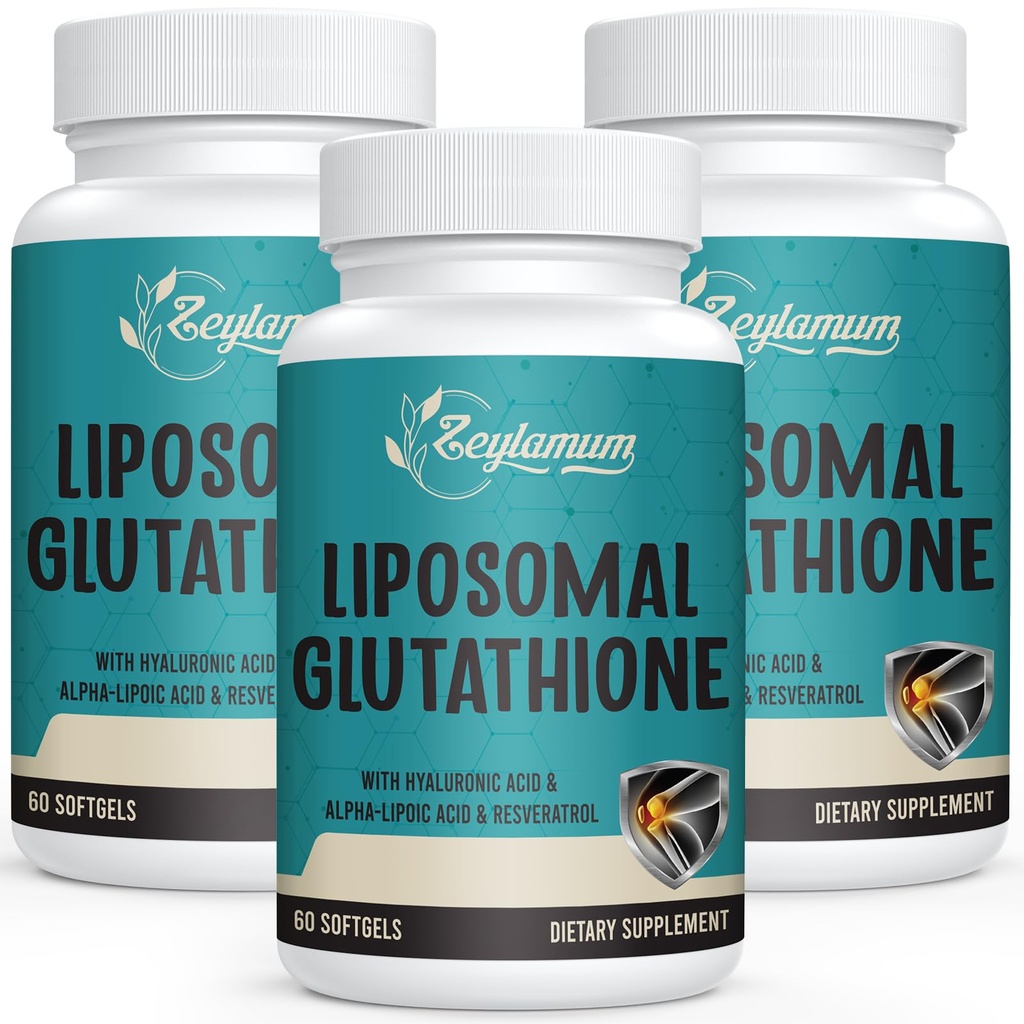 2400 MG Glutatione Softgels lipozomal Glutatione, Absorbţie maximă, Forma activă L-glutatione redusă (GSH), cu acid hialuronic, Resveratrol, Antioxidanţi principali pentru detoxifiere, creier, sistem imunitar, 180 Softgels