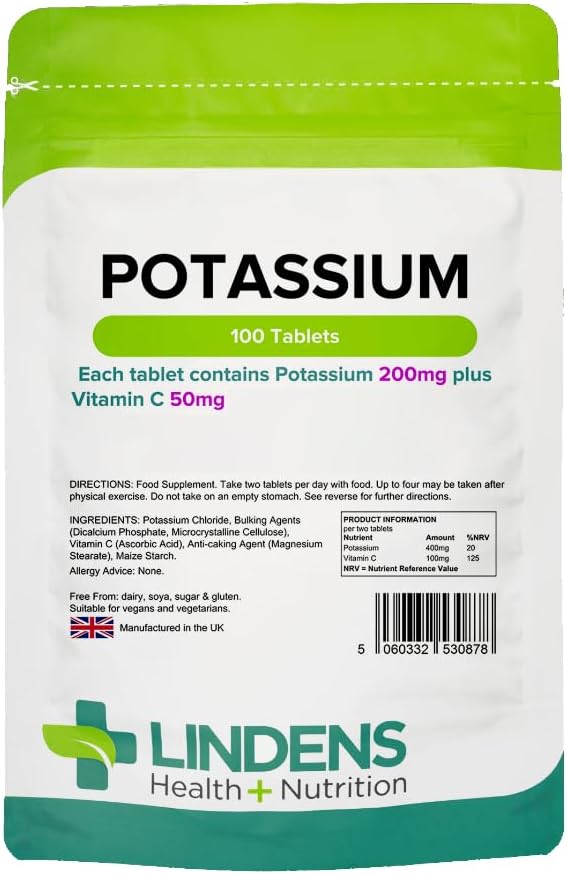 Potasiu, 100 comprimate, 200 mg, tensiune arterială, Crampă
