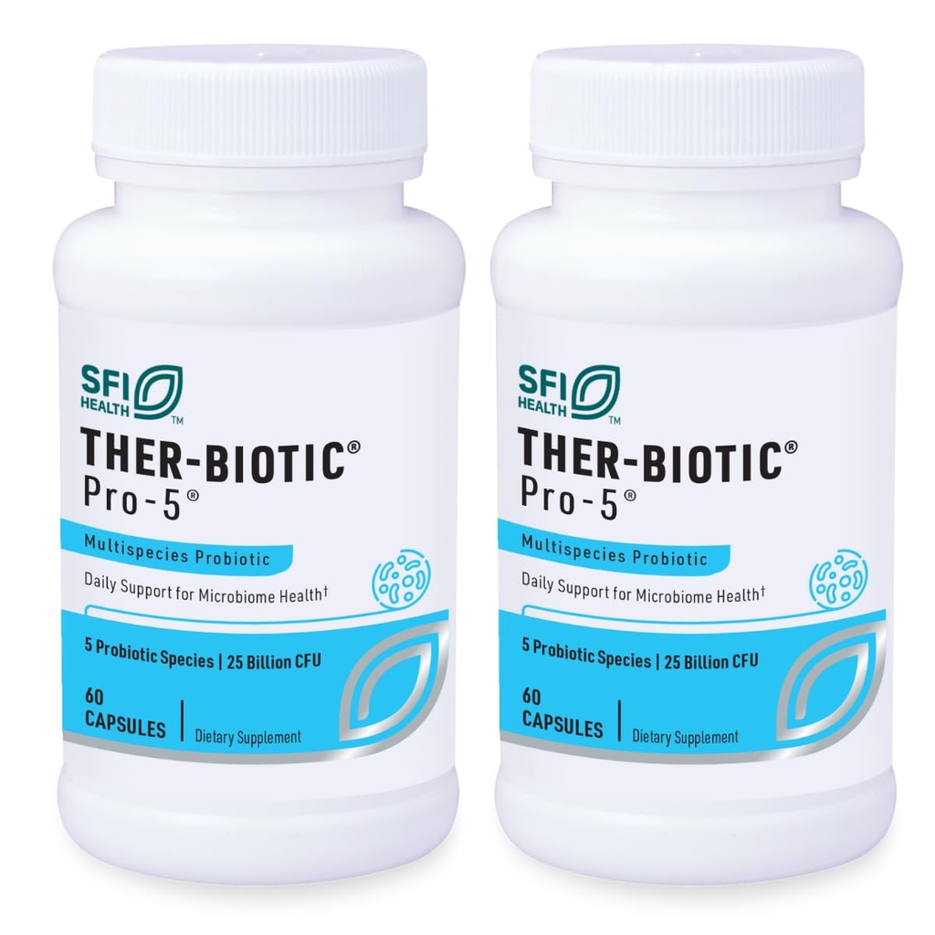 Klaire Labs SFI Health Pro-5 Probiotic - 25 Miliarde CFU Susţinerea Multispeciilor Gut Recolonizare pentru bărbaţi şi femei, Hypoallergenic & Dairy-Free (60 capsule, 2 cutii)