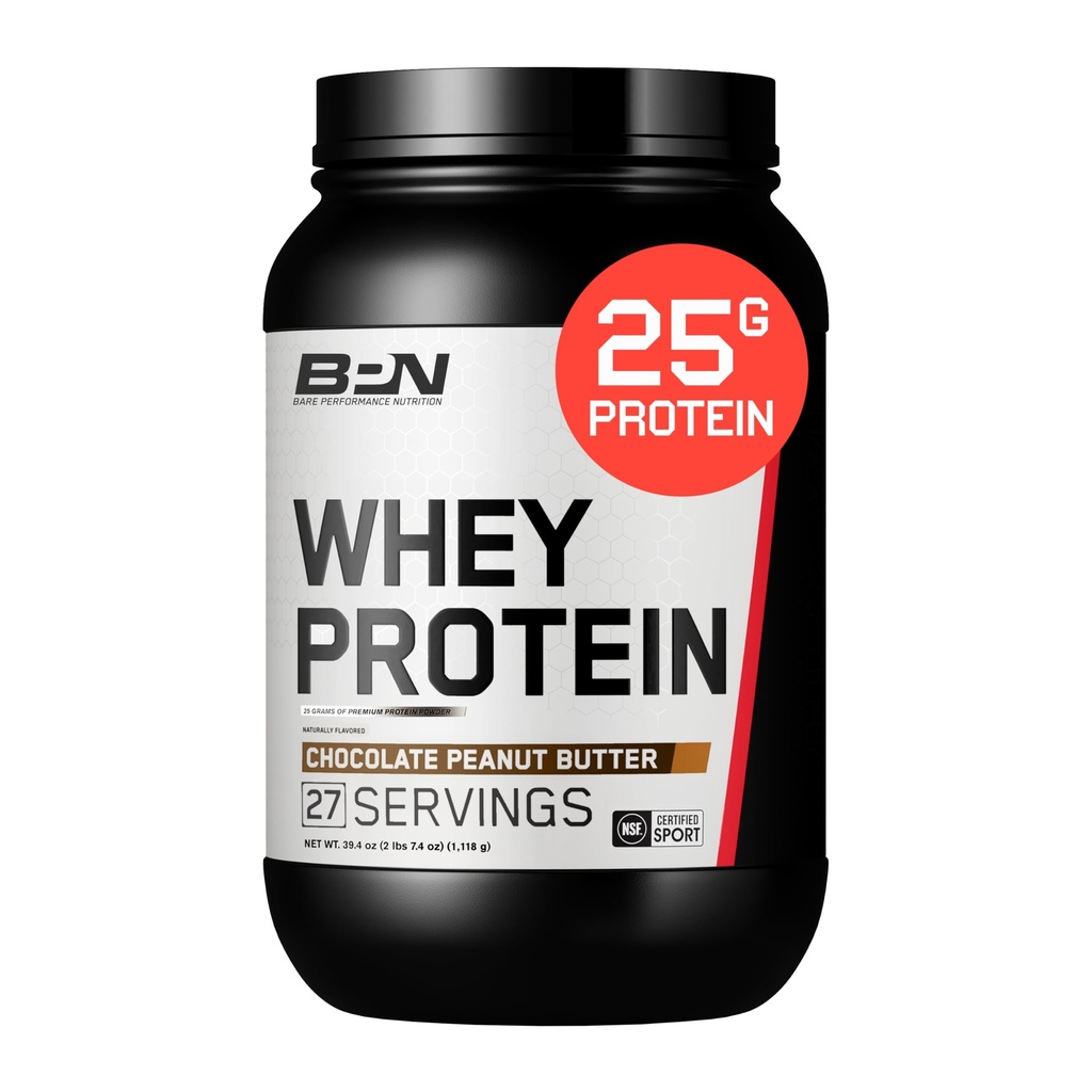 NUTRIŢIE DE PERFORMANŢĂ BARE, BPN Proteină Whey + pudră de proteine de cazeină Blend, Unt de arahide de ciocolată, 25g Proteină per Serving Sprijină Recuperare musculară Lean, 27 Serviri, terţă parte testat