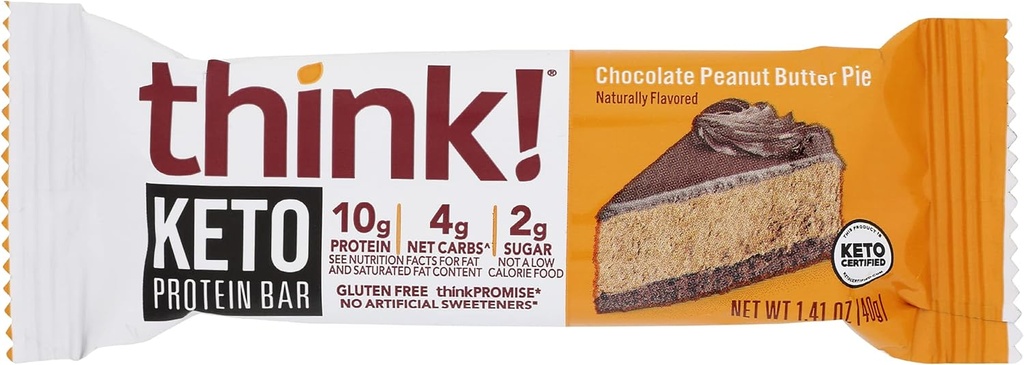 Gândeşte! Baruri de proteine, Snacks-uri de proteine ridicate, Gluten gratuit, Sugar Free Energy Bar cu izolat de proteine Whey, ciocolata Peanut Butter Pie, Nutritie Baruri fără îndulcitori artificiali, Keto, 1.41 Oz (Pachet de 10)