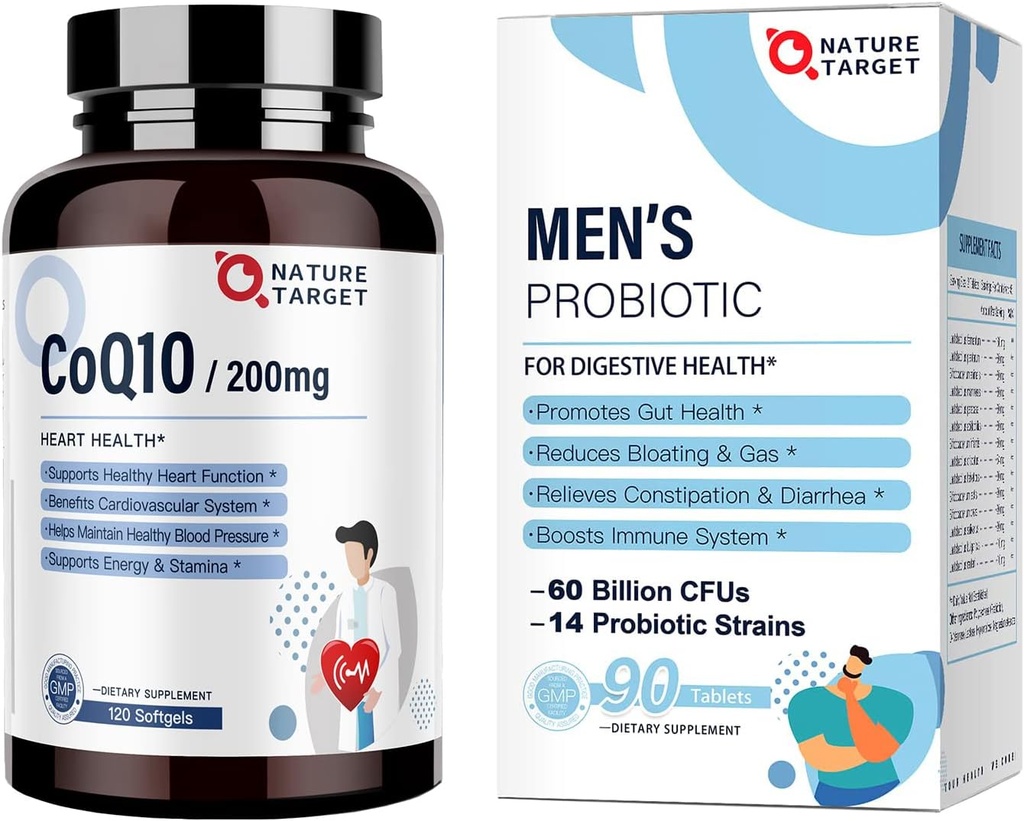 Probioticele Naturale ŢINTĂ pentru bărbaţi 60 miliarde CFU14 Strains & CoQ10 200mg Softgels cu PQQ Antioxidant pentru Heart-Health and Energy Production