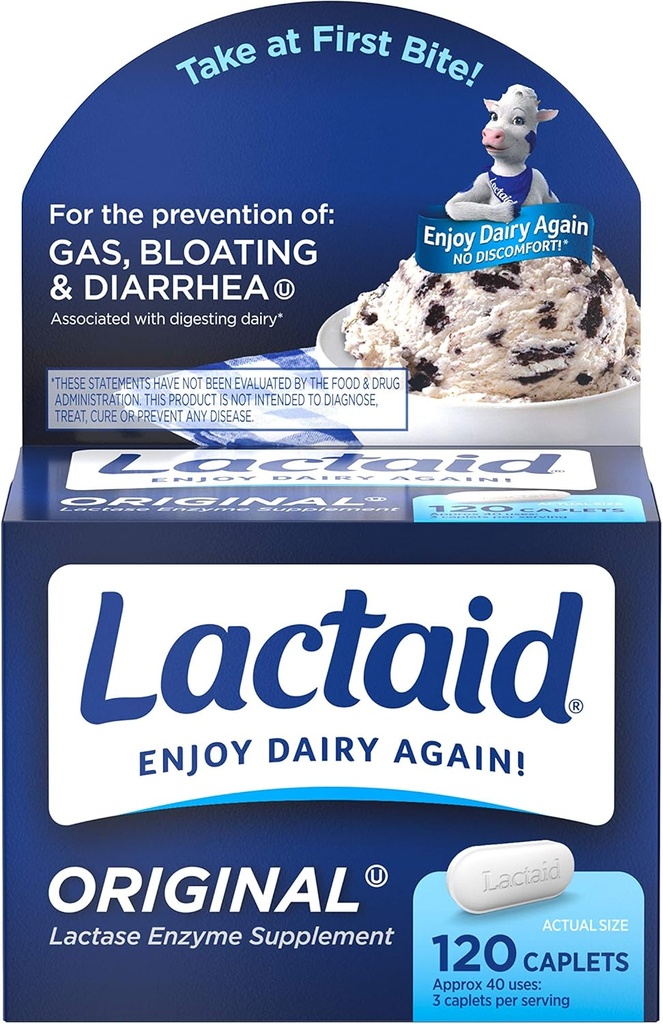 Lactaid Lactase Enzim Caplets Original - 120 Caplets, Pack of 6