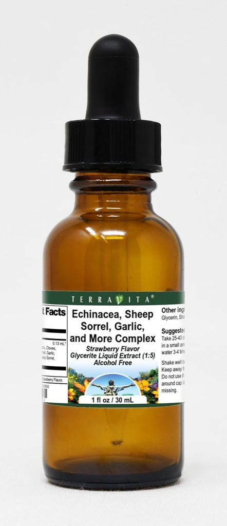 Terravita Echinacea, Sheep Sorrel, Usturoi, și mai complex Glycerite Extract lichid (1:5) - Strawberry aroma (1 oz, ZIN: 523692)