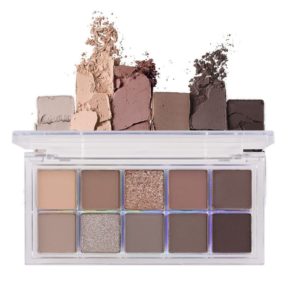 BINGBRUSH 10 Culori Dark Brown Gray Eyeshadow Pallet, Pigmentat Matte Shimmer Eyeshadow, Natural Neutru Shiny Eyeshadow Ultimate Makeup Palette, Vibrant Make Up Pallets Kit