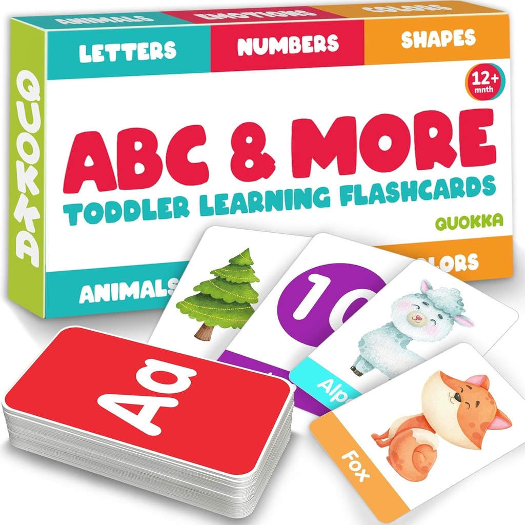 ABC Learning Flash Cards for Toddlers 2-4 years old - 60 Flashcards Jucărie pentru copii Vârsta 1-3-5 de Quokka - Alfabet Numere de culori Litere Animale afla activitati - Primele cuvinte Joc educativ