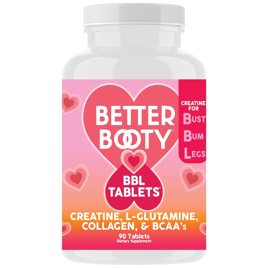 Booty BBL comprimate - Creatine Complex Supliment pentru femei cu Creatine Monohidrat, L-glutamină, Colagen, și BCAA (90ct)