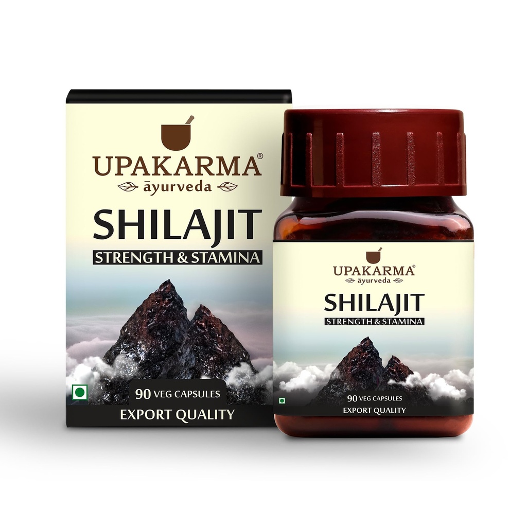 Upakarma Ayurveda 100% Pure Shilaj 90 Capsule pentru Concentraţie,Stamina,Sprijin Imun,Sursă naturală de acid pelvian & Trace Minerals-1000 MG pentru 2 Capsule (Doza zilnică), 45 zile de aprovizionare - Pachet de 1