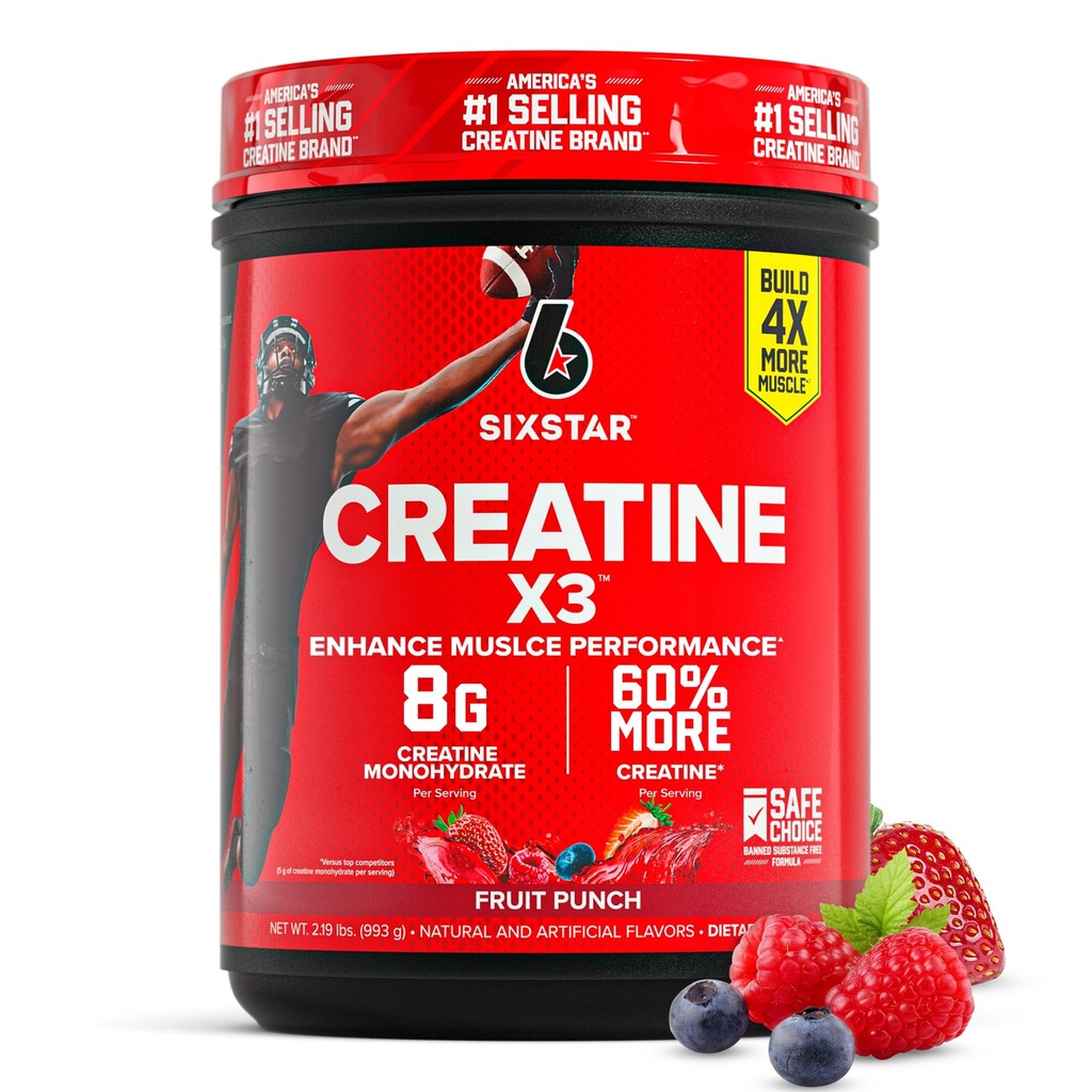 Six Star Creatin Monohidrat pulbere, X3 (Frut Punch) - aroma Creatin HCl pulbere Monohidrat Supliment pentru musculare Construcție & Performanță - Post Workout Supliment pentru bărbați și femei - 30 Serviri