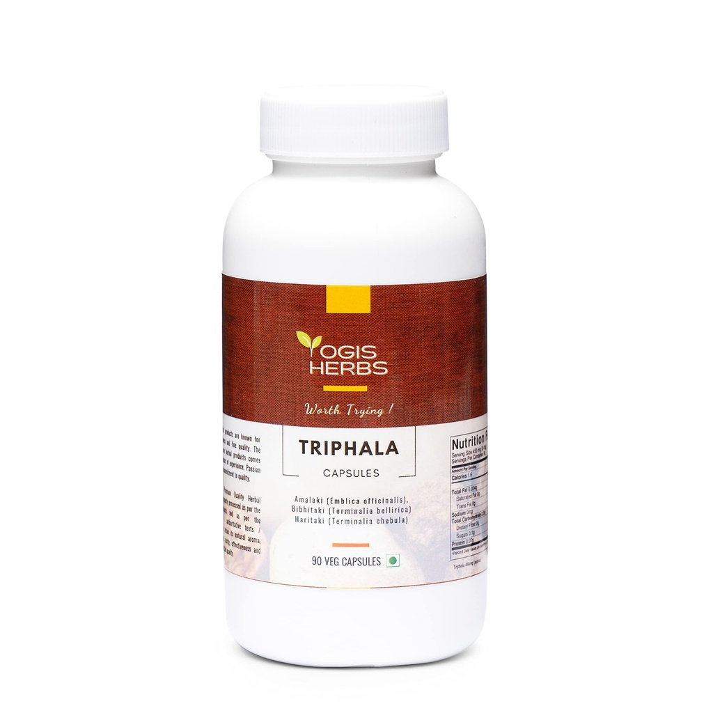 YOGIS HERBS Triphala Capsules Amalaki (Emblica Officinalis), Bibhitaki (Termilia Bellirica) şi Haritaki (Termilia Chebula) 90 Capsule Veg