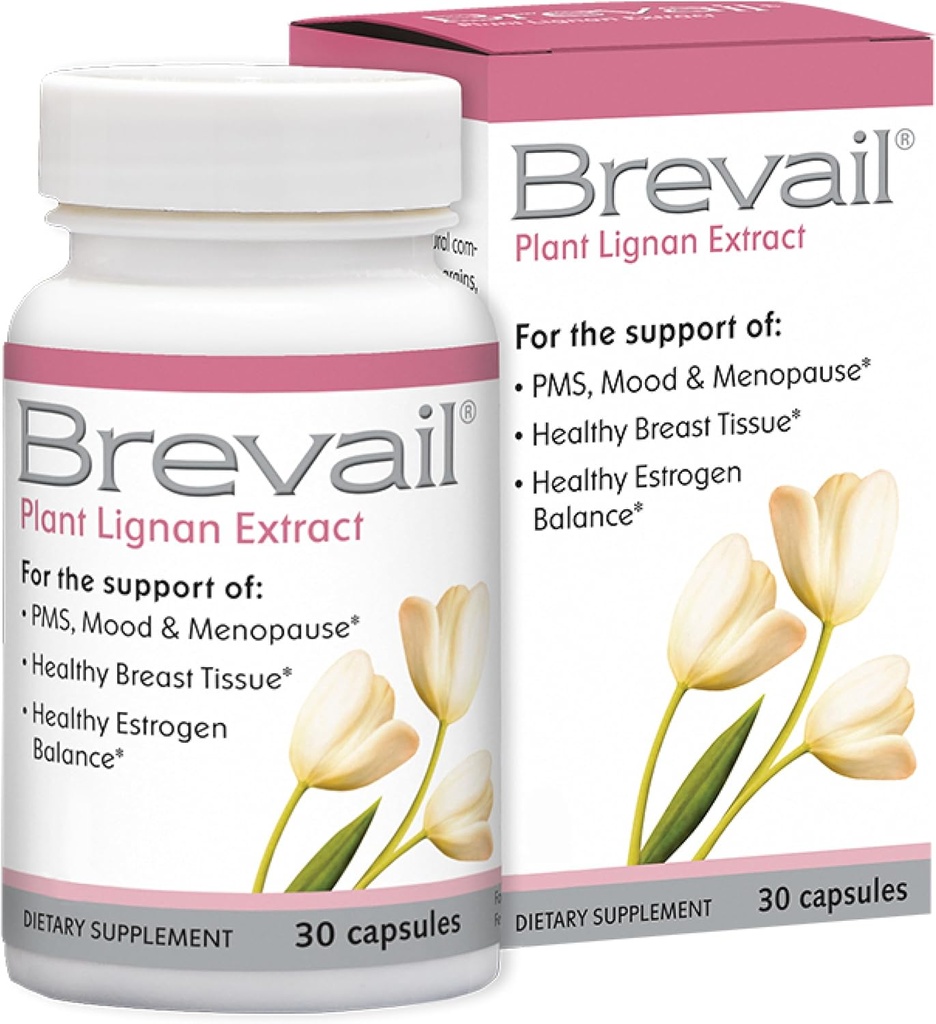 Brevail Plant Lignan Extract capsule, Proactive de sănătate mamară Supliment cu 50 mg SDG Lignans de pe coji de semințe de in pentru echilibru estrogen sănătos și PMS pastile de susținere a stării de spirit, 30 Conte