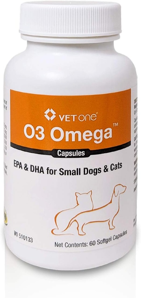 VetOne O3 Omega Gel moale pentru pisici si caini mici - Suport esential acid gras - Skin & Coat Supliment - 60 capsule