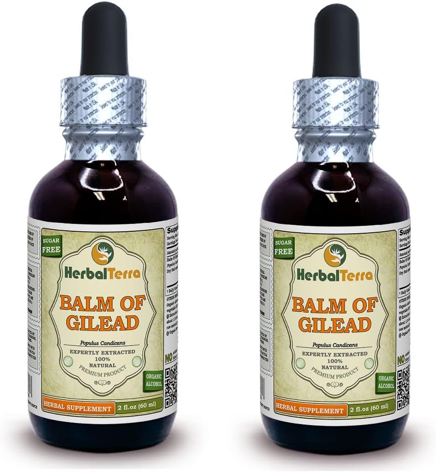 Balm Of Gilead (Populus candicans) Tincture, Muguri organici uscaţi Extract lichid (Numele brand: HerbalTerra, Proudly made in USA) 2x2 fl.oz (2x60 ml)