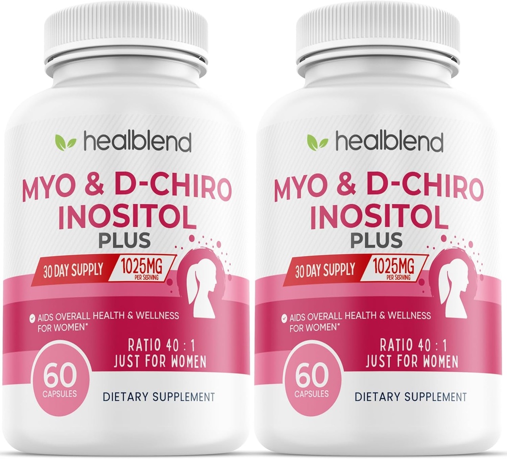 Myo & D-Chiro Inositol Plus Supliment Blend, Echilibru hormonal, Ovulație sănătoasă și suport general de wellness pentru femei, Fertilitate și Sarcina Sănătate (2 ambalaj)