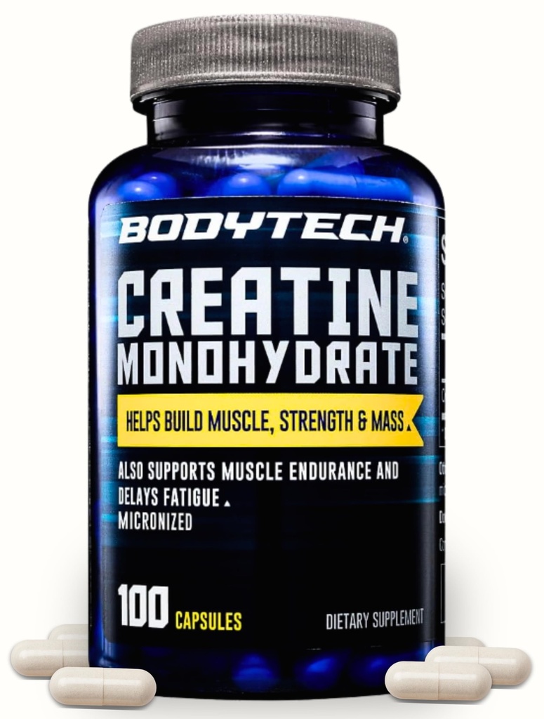 BODYTECH Creatin Monohidrat capsule un Micronizat o Suportă forţa musculară, masă, şi rezistenţă (100 capsule)