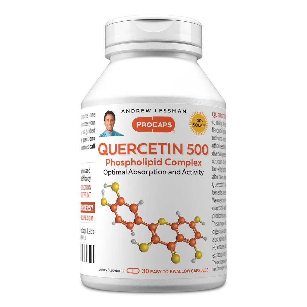 ANDREW LESSMAN Querbetin 500mg - 30 capsule - 500 mg Unique Quercetin Complex fosfolipidic, Formula foarte absorbabil pentru a sprijini inima sanatoasa, Circulatory and Immune Function. Fără aditivi.