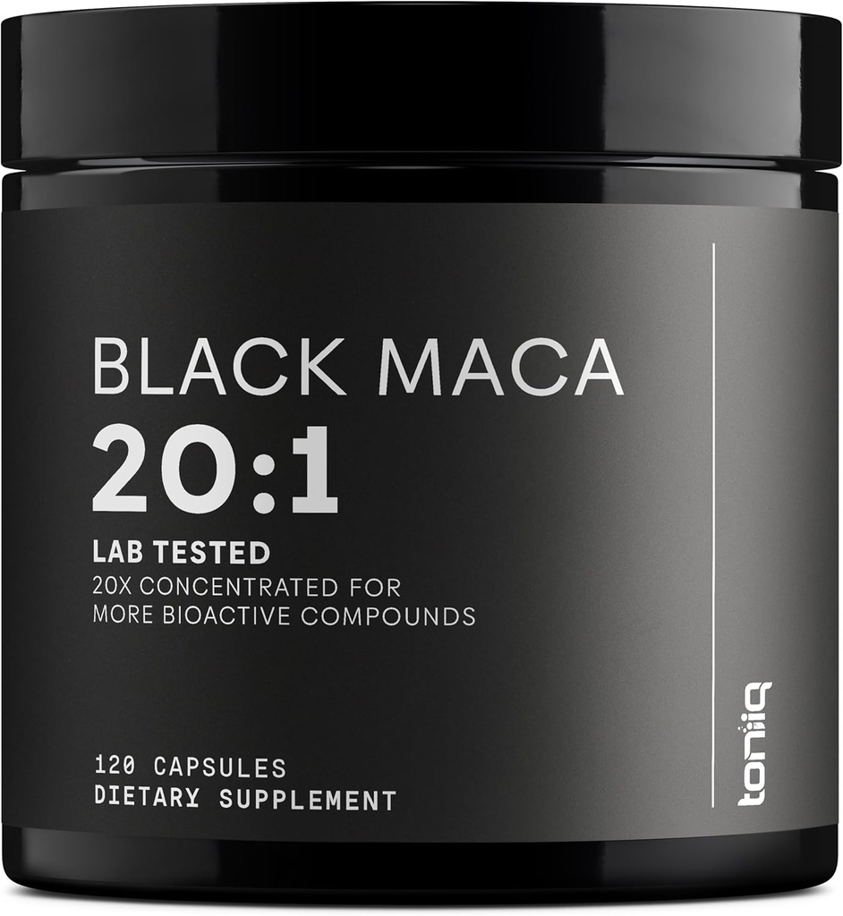 Black Maca Root - Ultra High Potency 20:1 Extract - O singură origine, Wildcrafted & Highly Concentrated - Tert-Party Lab testat - 120 capsule