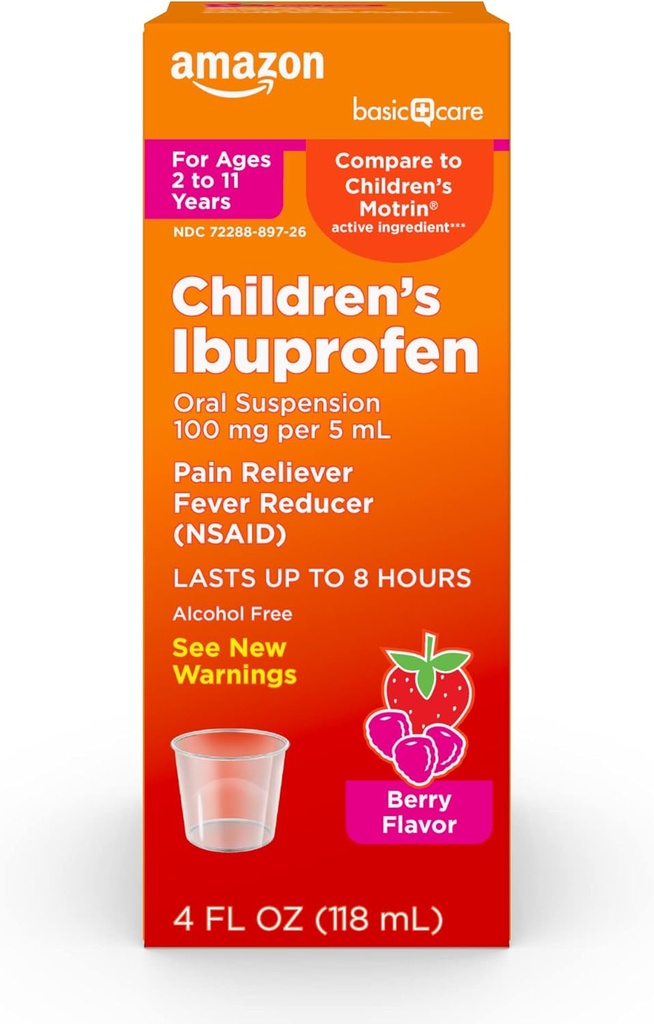 Îngrijire de bază pentru copii Ibuprofen suspensie orală 100 mg, Berry, 4 fl oz (Pachet de 1)