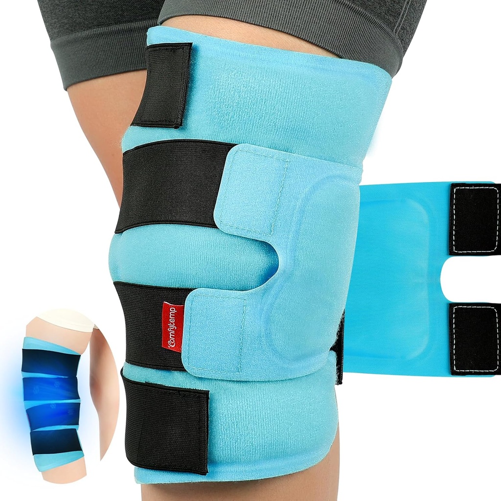 Comfytemp Genunchi mare pachet de gheaţă Wrap Reutilizabil Gel, complet acoperire genunchi de compresie la rece brățară pentru leziuni, Durere de relief, Recuperare de înlocuire, Artrită, ACL, După Chirurgie Obţine bine cadou, 23.6"x11.8"