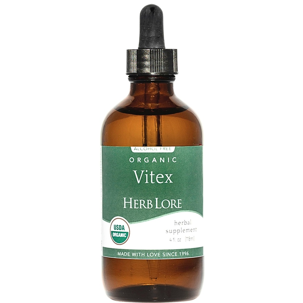 Herb Lore Vitex Tincture - USDA Organic Chasteberry Extract Supliment pentru femei - Alcool gratuit Chaste Tree Supliment - Picături Vegan 4 Fl Oz