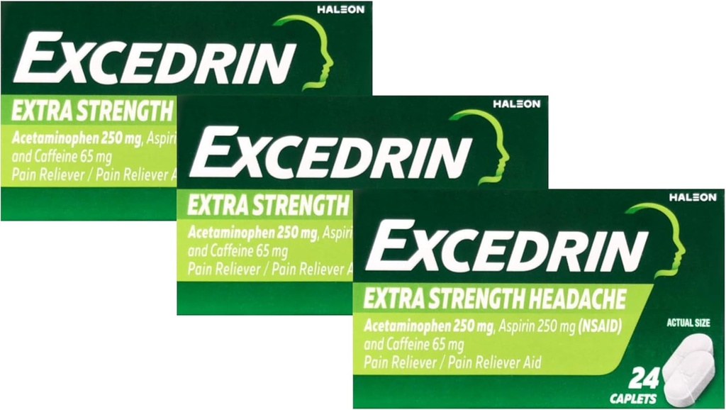 Excedrin Pain Relief Caplete, extra Putere 24 Ea (Pachet de 3)