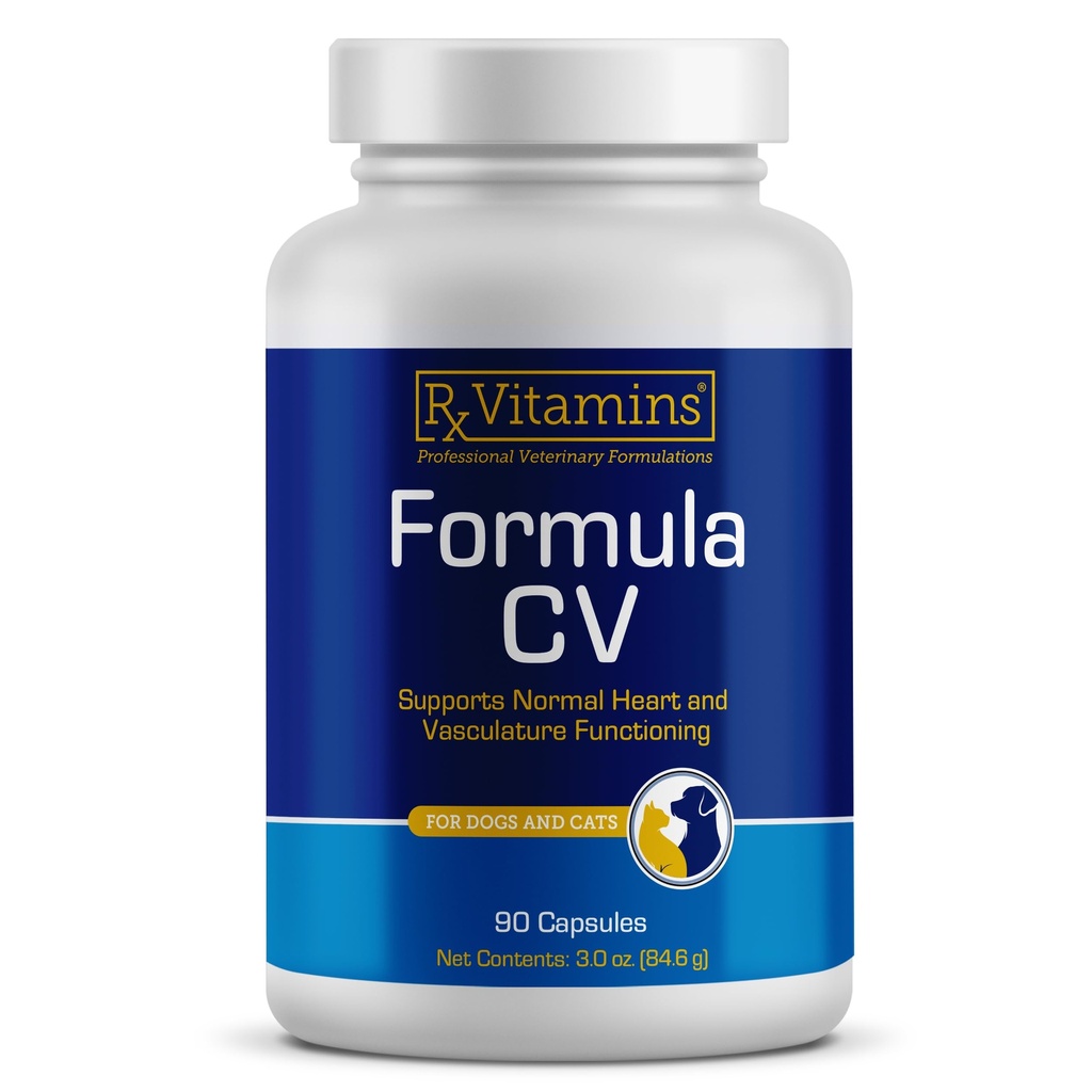 Rx Vitamine Formula CV - Hawthorn capsule Berry cu taurină pentru câini și pisici - Suplimente de sănătate cardiacă îmbunătățit cu magneziu și potasiu - Vitamine de câine și vitamine Cat Senior - 90ct