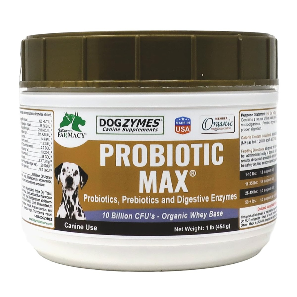 Dogzymes Probiotic Max -10 Miliarde CFU Probiotice, Prebiotice, Enzime digestive - Relieves Diaree, Stomac supărat, Constipație, Gaz, Alergie, Imunitate și Sănătate generală 1 Liră
