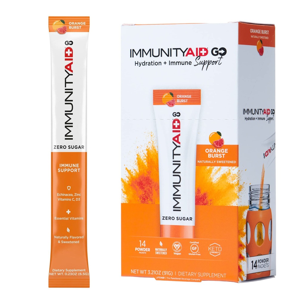 Viaţa mi-a spus să plec! Zero Imunitate zahăr + Pachet de hidratare, vitamina C, echinacea, Zinc, Astragalus Root, Keto-friendly, Vegan & Gluten-Free, 5 calorii, îndulcit natural, fără cofeină, 14 Pack