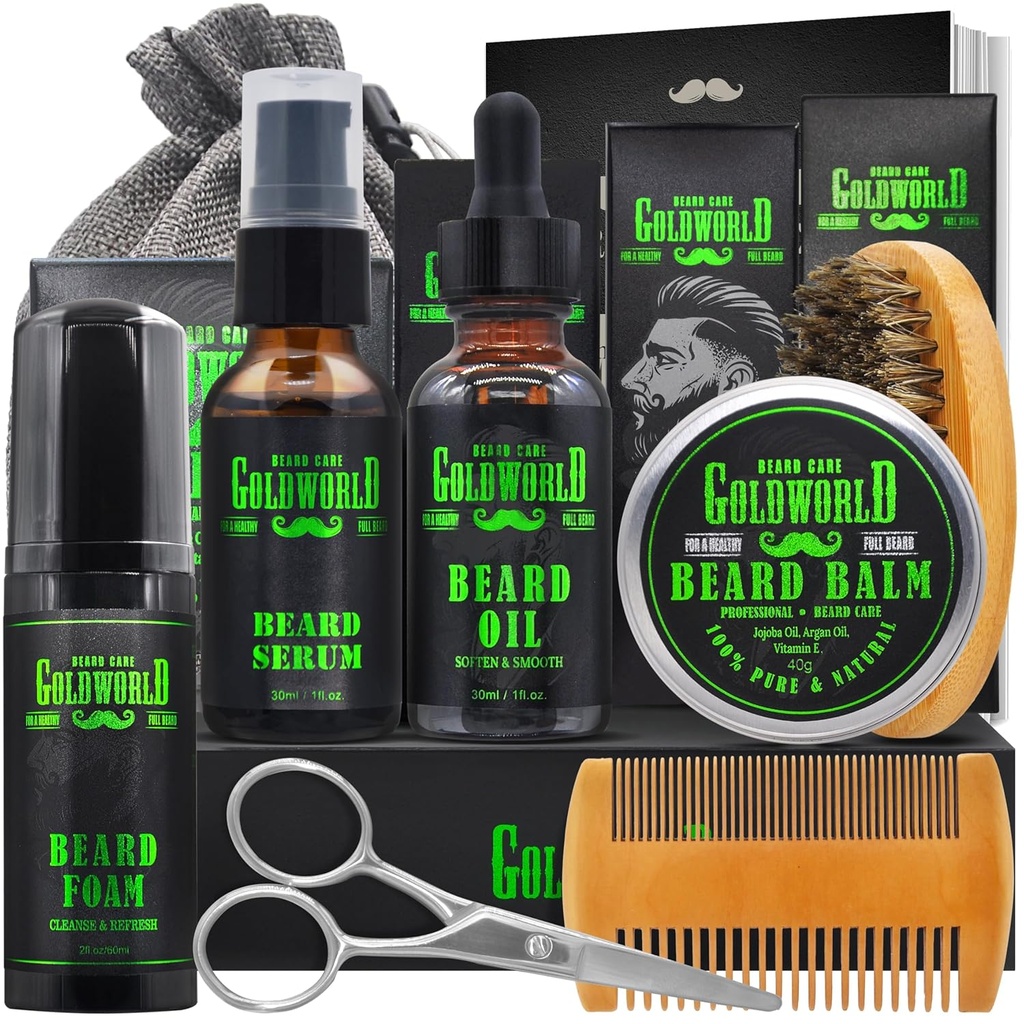 Beard Kit Beard Grooming Kit w/Beard Wash/Shampoo Beard Oil Balm Brush Comb Scissor Bag e-Book Christmas Stocking Stuffers Gifts Ideas for Men Him Dad Boyfriend Husband Mens