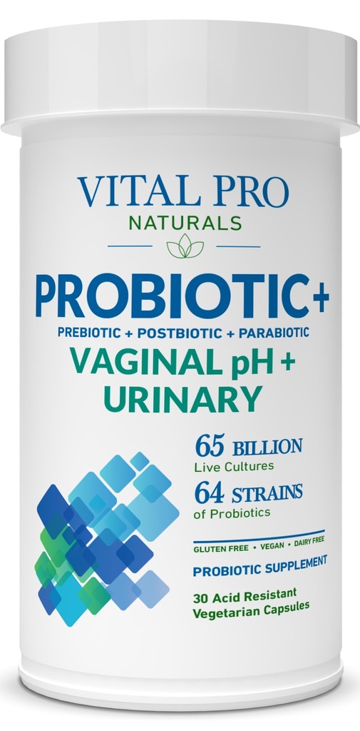 Vital Pro Naturals - pH vaginal şi probiotice urinare + prebiotice, postbiotice, parabiotice, 4-in-1 Supliment pentru femei, potenţă ridicată, 64 tulpini, digestive, vaginale, urinare, imune de sănătate, 30 ct