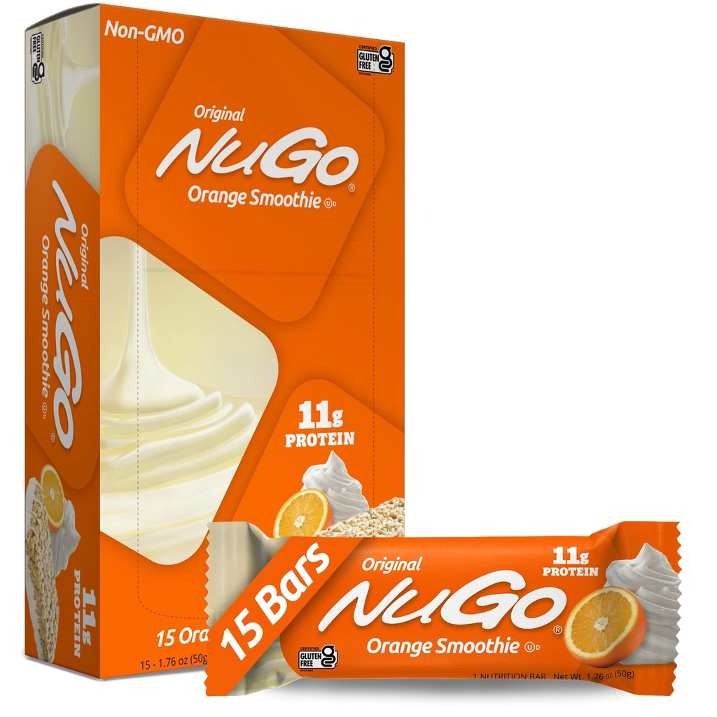 NuGo Proteine Bar, Portocaliu Smoothie, 11g Proteine, Gluten gratuit, 15 Conte